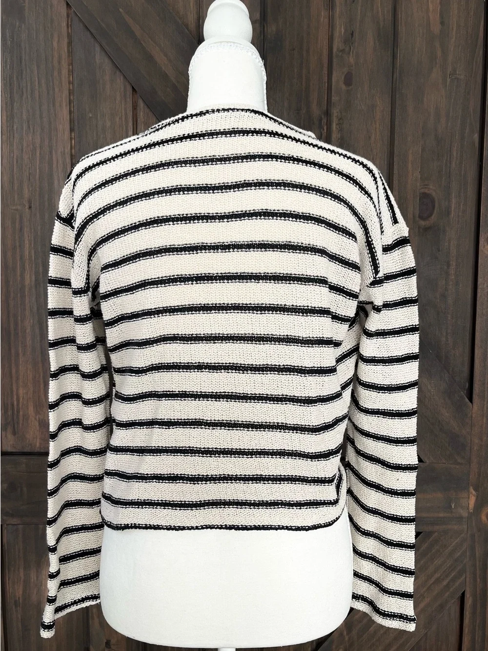 Zara Striped Knit Sweater Small Black Cream Breton French Girl Lightweight